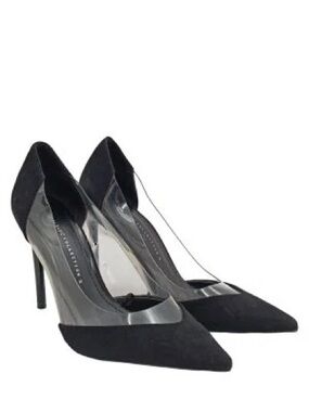 Zara Black Pointed-Toe PVC Panel Stiletto Heels